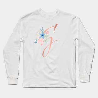 Letter G Rose Gold and Watercolor Blush Pink and Navy Long Sleeve T-Shirt